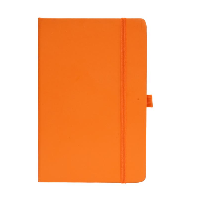 Orange - Pu Leather Note Book With Elastic Band & Pen Holder With Logo